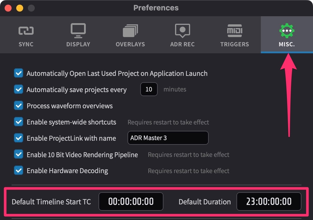 Default Timeline Start and Duration Preference Settings
