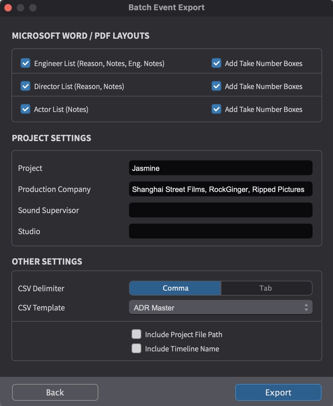 Batch Event Export Page 2