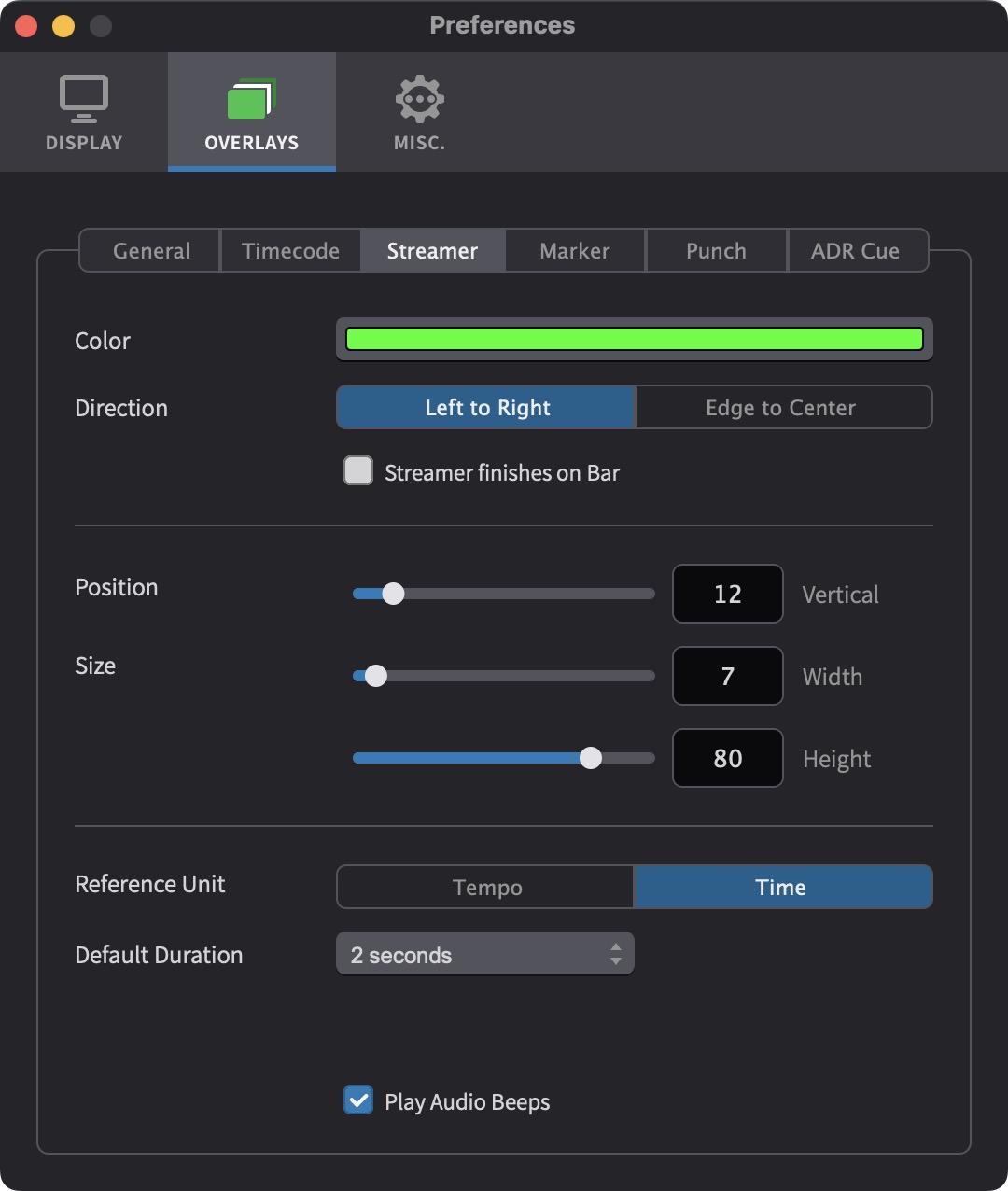 Cue Pro Overlays Preferences