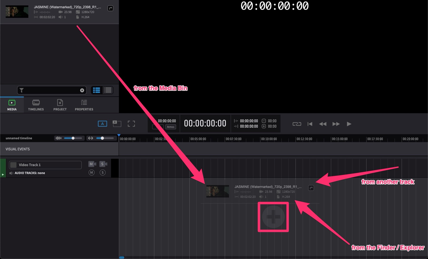 Add New Video Track by dragging media to the timeline
