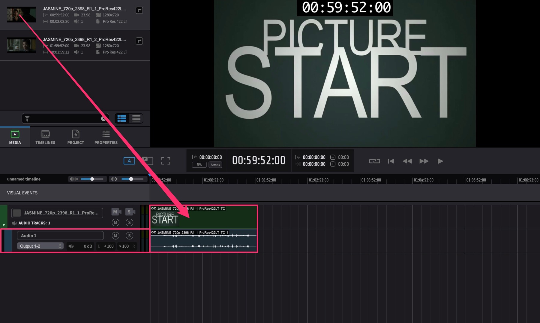 Drag a Video File with embedded audio to an existing track