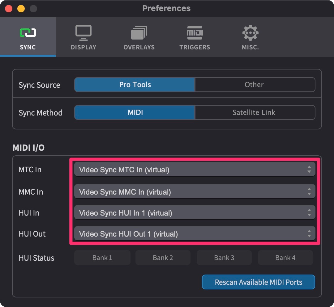 MIDI I/O with virtual ports selected