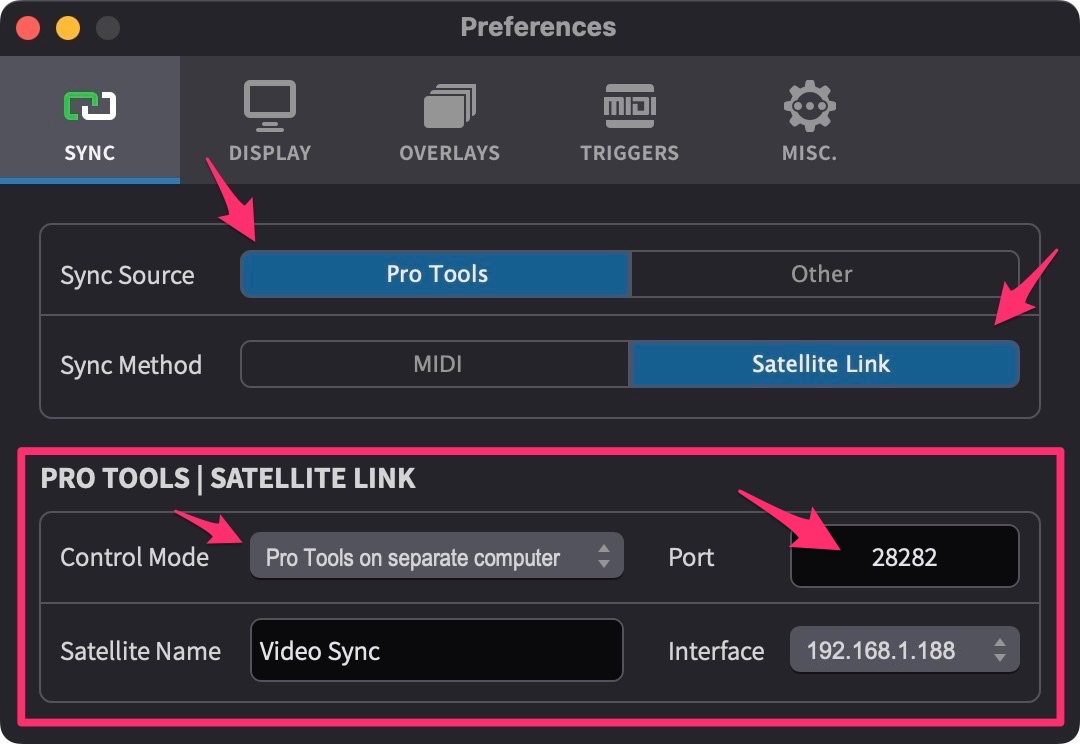 Video Sync's SYNC Preferences