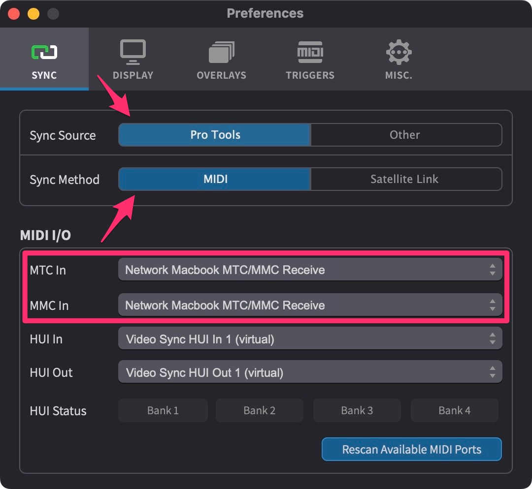 Video Sync's SYNC Preferences