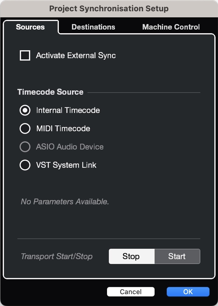 Cubase Project Synchronization Setup - Sources