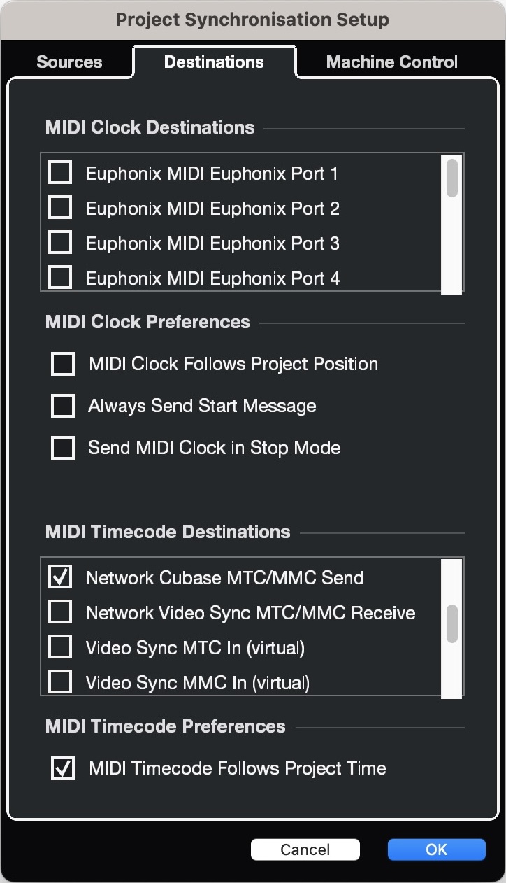 Cubase Project Synchronization Setup - Destinations