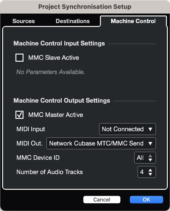 Cubase Project Synchronization Setup - Machine Control