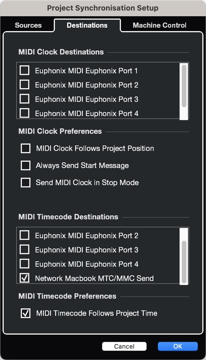 Cubase Project Synchronization Setup - Destinations