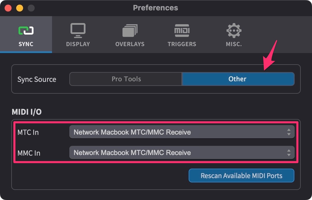 Video Sync's SYNC Preferences
