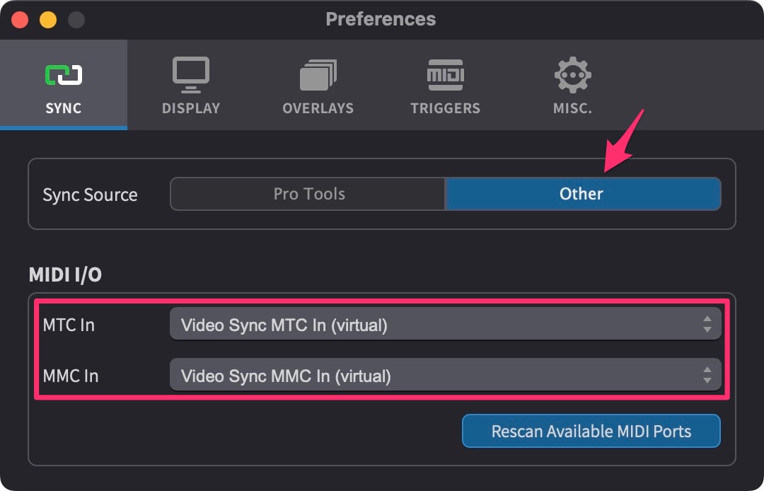 MIDI I/O with virtual ports selected