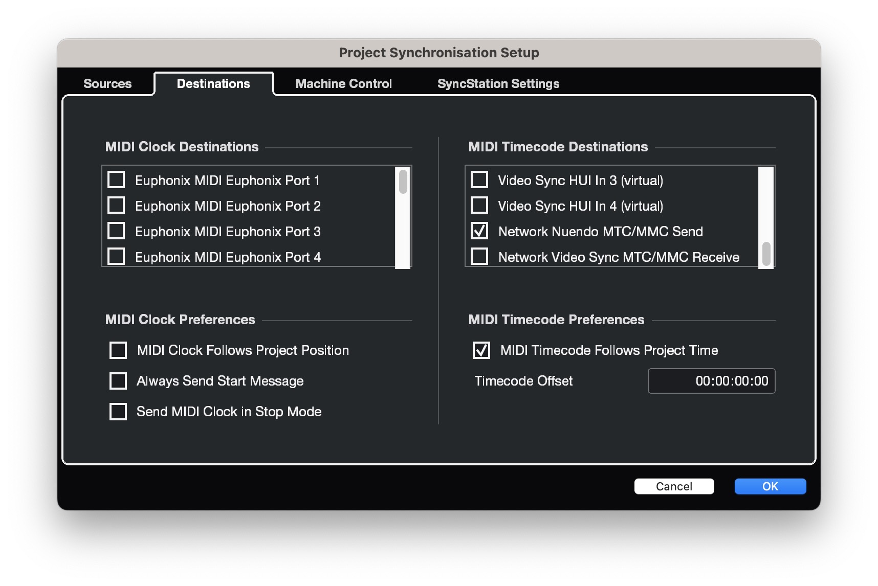 Nuendo Project Synchronization Setup - Destinations