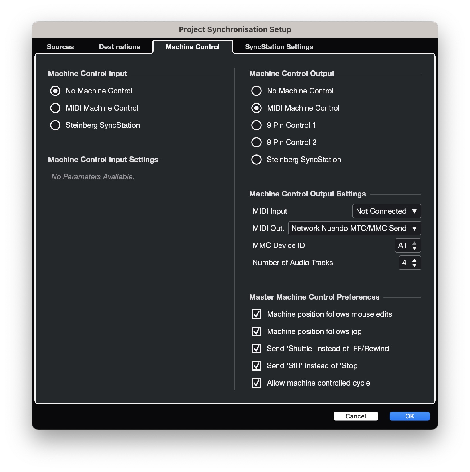 Nuendo Project Synchronization Setup - Machine Control