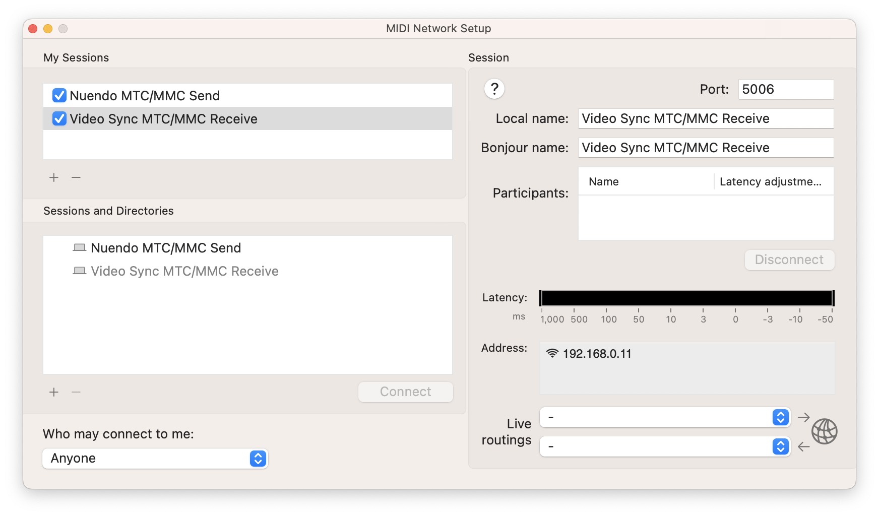 Send and receive sessions ready to connect