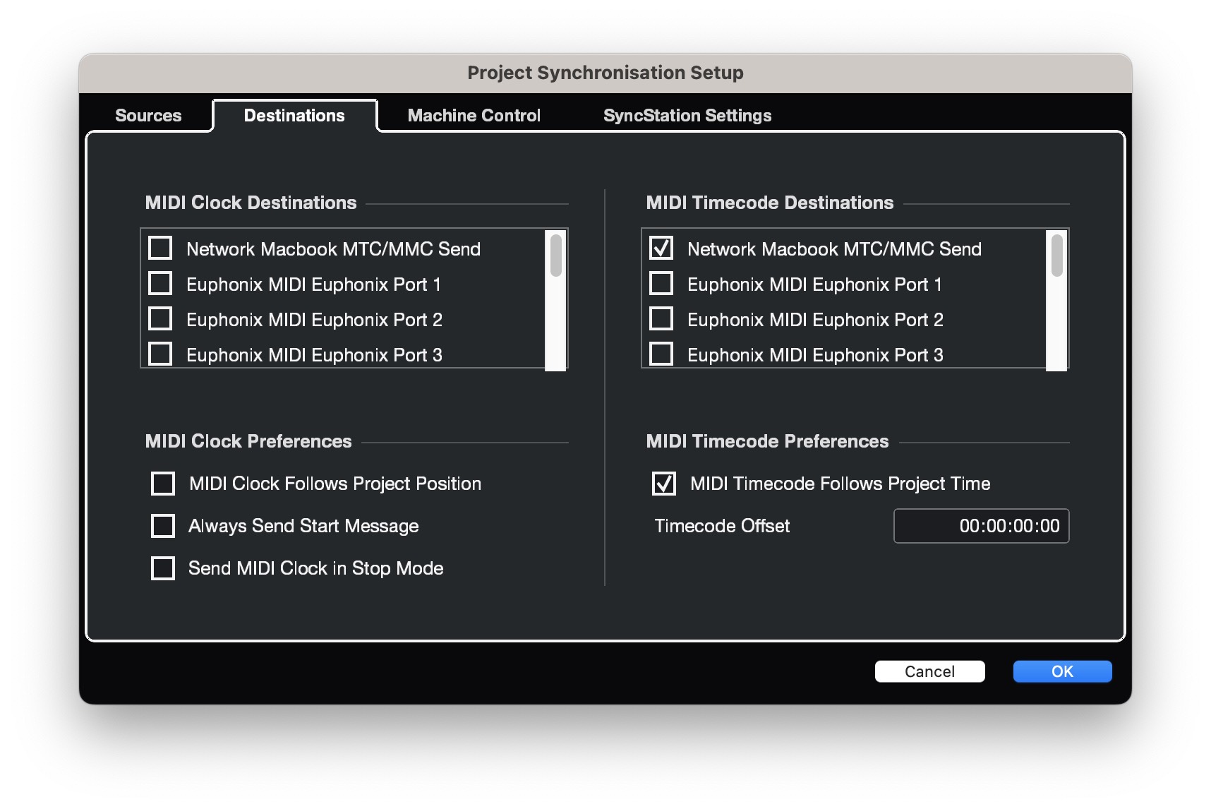 Nuendo Project Synchronization Setup - Destinations