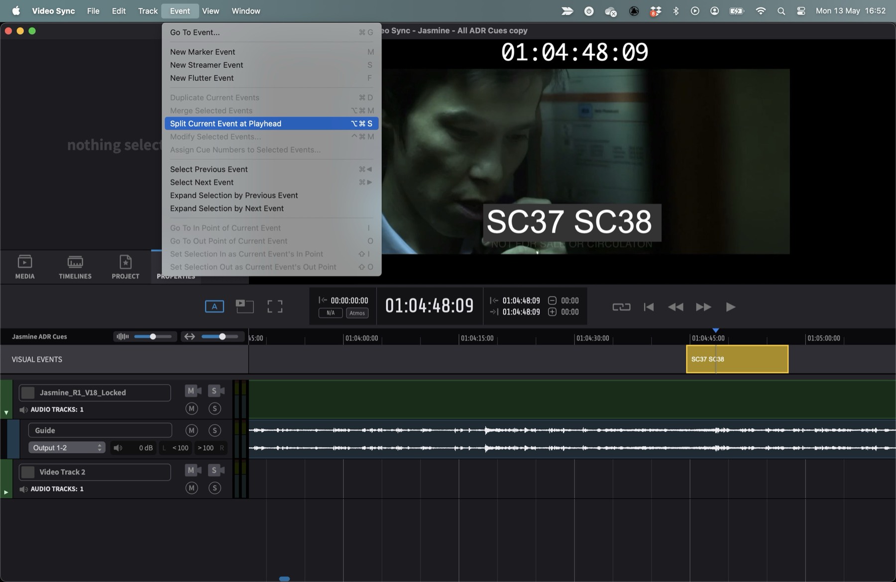 Split events in Video Sync