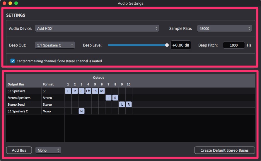 Audio Settings Window