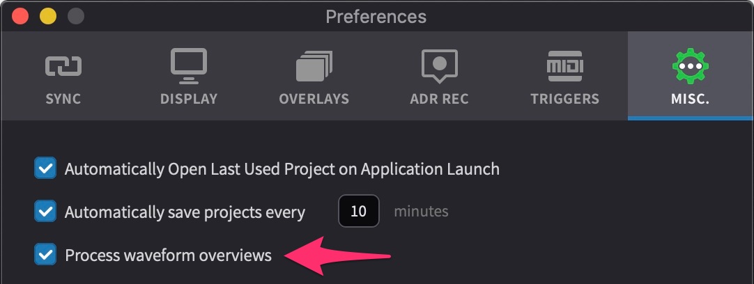 Process waveform overviews Preference Setting
