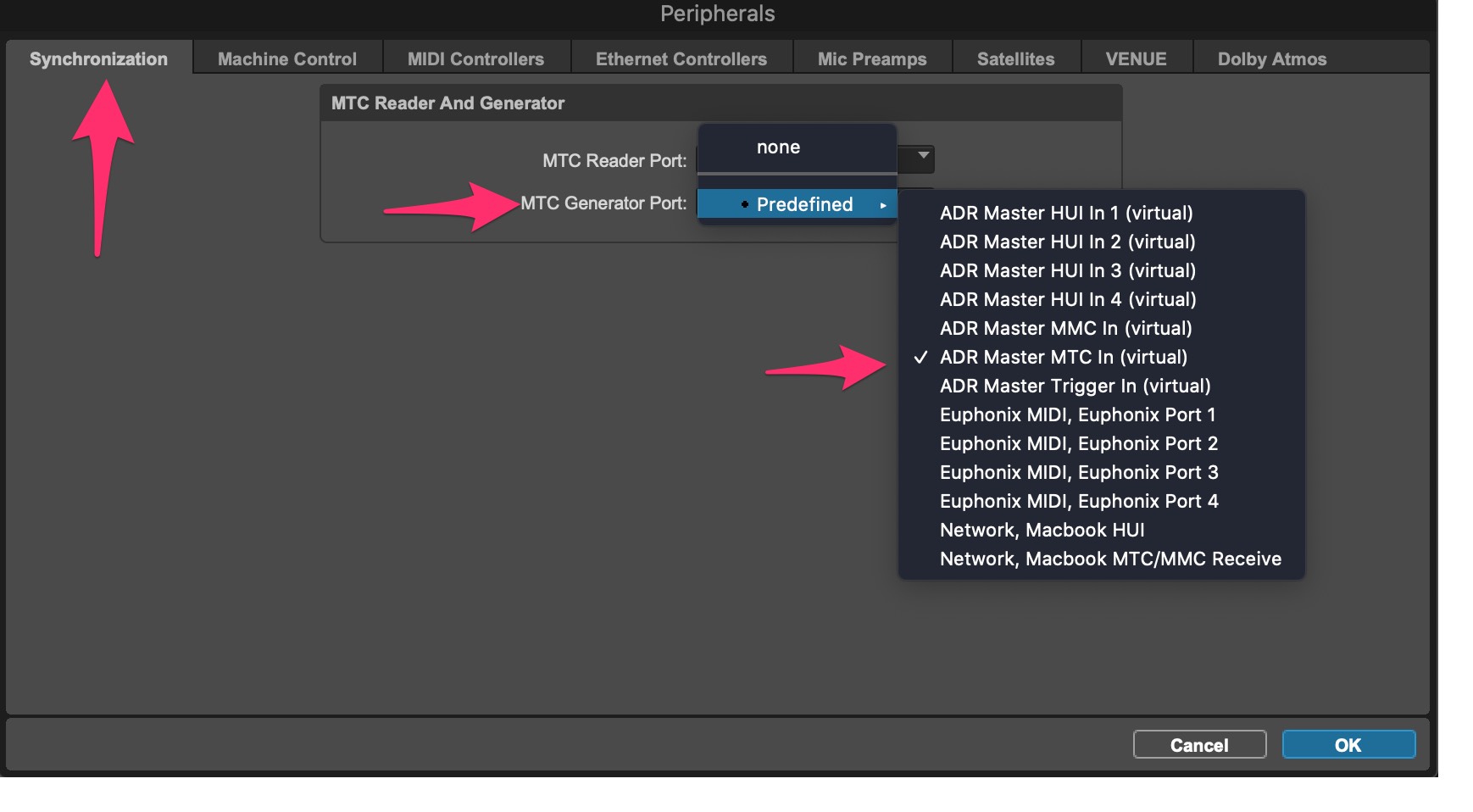 Pro Tools Synchronization Preferences