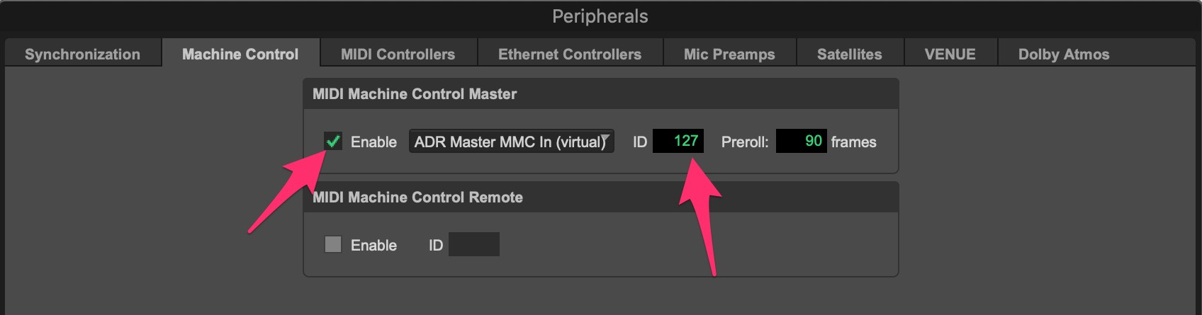 Machine Control Settings in Pro Tools