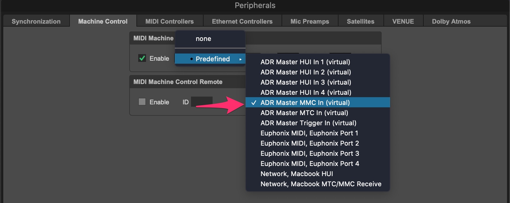 Connecting Video Sync's MMC input