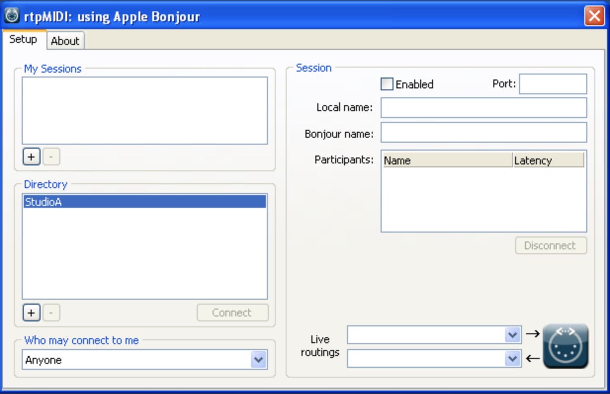 rtpMIDI Settings Window