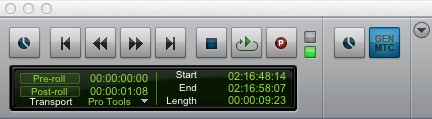 Pro Tools Transport Window