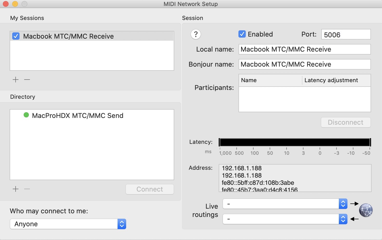 Send and receive sessions ready to connect
