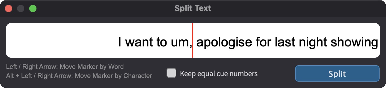 Split Text window