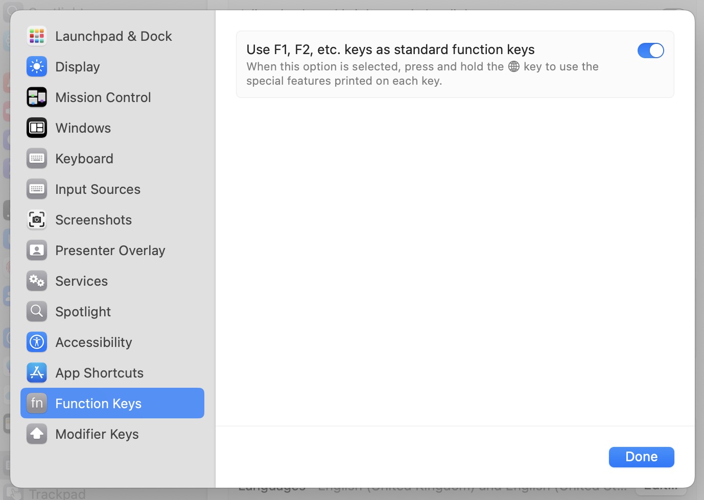 Keyboard settings